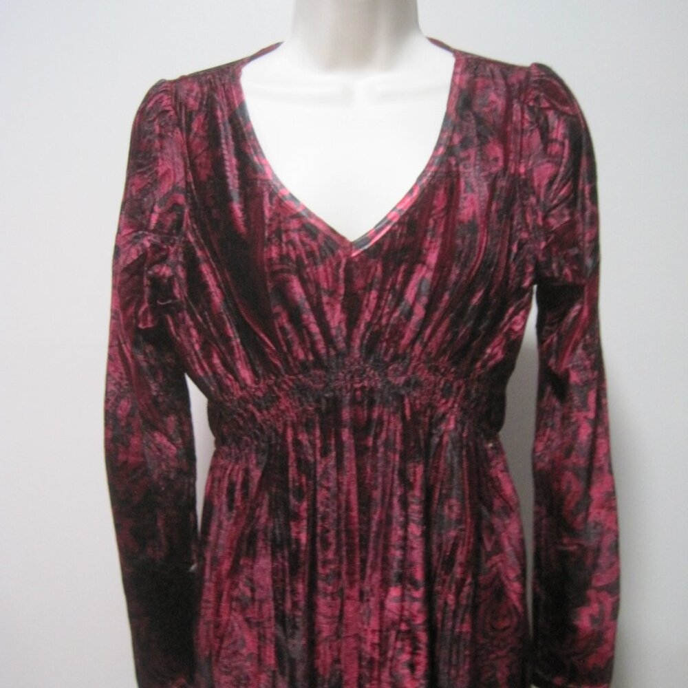 Apt. 9 Red & Black Velvet V-Neck Long Sleeve Mini Dress Women's Size Medium